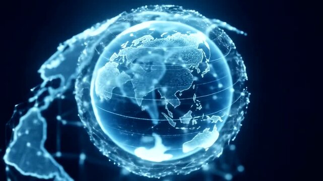 Digital representation of a glowing globe with interconnected networks