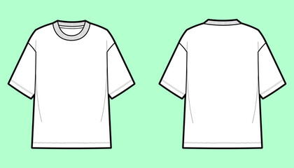 Men’s Oversized Short Sleeve Crew Neck T-Shirt Fashion Flat Sketch (Front and Back View)