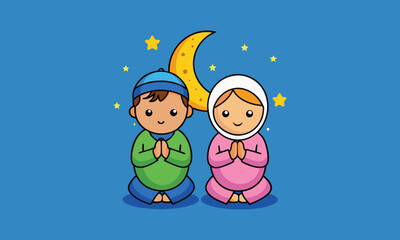 Muslim Kids Praying at Night