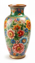 Beautiful colorful ceramic vase with floral design