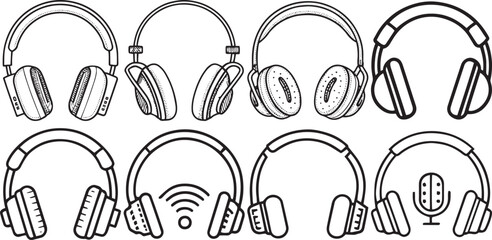 Headphone Contour Line Art Set