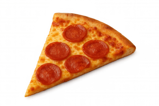 Pepperoni pizza slice displaying melted cheese and savory pork sausage on italian fast food, transparent background