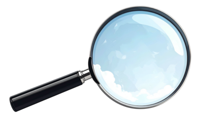 A detailed drawing of a magnifying glass against a cloudy sky background
