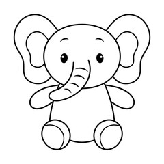 Cute Baby Elephant sitting with a friendly expression Vector Illustration. Perfect for childrens designs, coloring pages, kids books, stickers and educational materials.