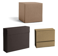 Set of Cardboard Packaging Boxes Isolated on Transparent Background — Mockup for Branding and Product Design