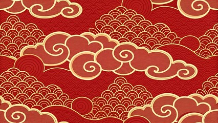 Chinese New Year Background Pattern Red Gold Clouds Traditional Design Oriental
