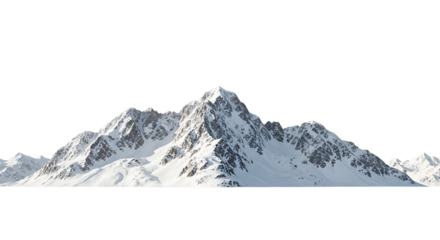 Majestic snow-capped mountain range isolated on white background, perfect for winter landscape designs and scenic views