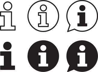 Six information icons in outline and filled styles on white symbol help