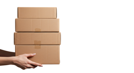 Hands holding a stack of cardboard boxes ready for shipping or delivery