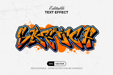 Sketch Text Effect Graffiti Gradient Color With Wall Texture Background. Editable Text Effect.