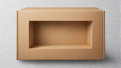 Empty cardboard box with cut-out window on top