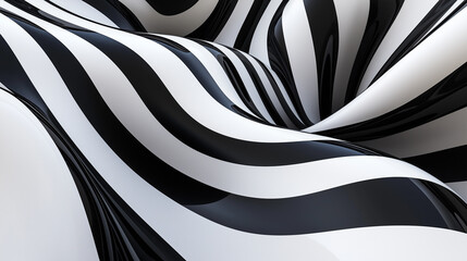 Flowing black and white wavy stripes forming a hypnotic optical illusion pattern.
