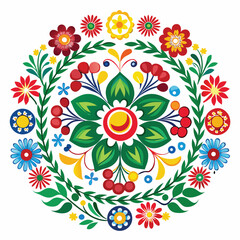 Colorful Folk Art Floral Mandala With Berries intricate