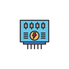 An illustration of a microchip with a lightning bolt representing electrical circuits, microelectronics, and energy-efficient technology design.
