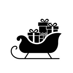 Santa sleigh icon with gifts in black for Christmas graphics