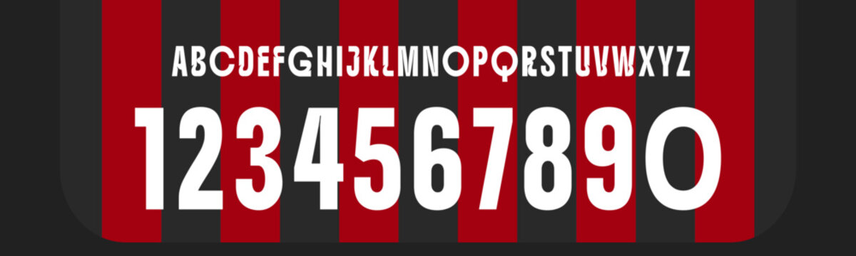 Red Black with A bold condensed sans serif display font with strong numeric focus, perfect for sports branding, posters, labels, and headlines.