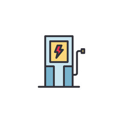 An electric charging station icon symbolizing electric vehicle energy supply, sustainability, and green transportation infrastructure.