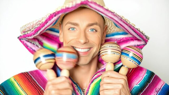 Colorful Mexican Attire with Maracas Celebration