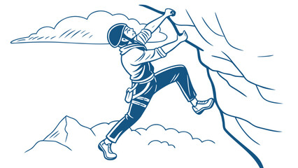 Man Conquering Cliff Edge in Outdoor Adventure Scene