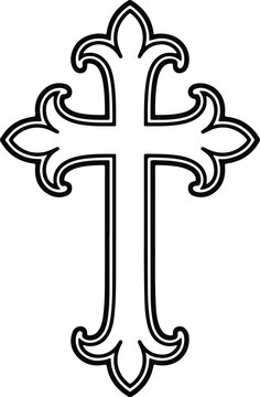 Cross Fleury illustration,  religious cross silhouette, Jesus Christ Clipart, Christian Cross Design