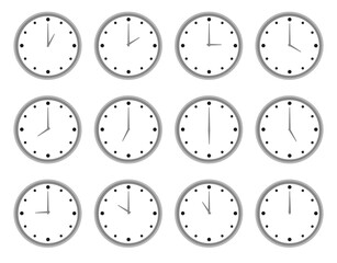Set of Analog Clocks Showing Different Times