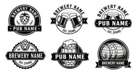 Obraz premium Collection of vintage brewery and pub logos with beer related elements.