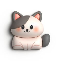 3D Cute Cat With Grey Color Motif Illustration Design 