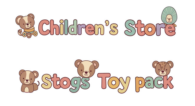 Cute Cartoon Animal Characters for Childrens Store and Stogs Toy Pack.