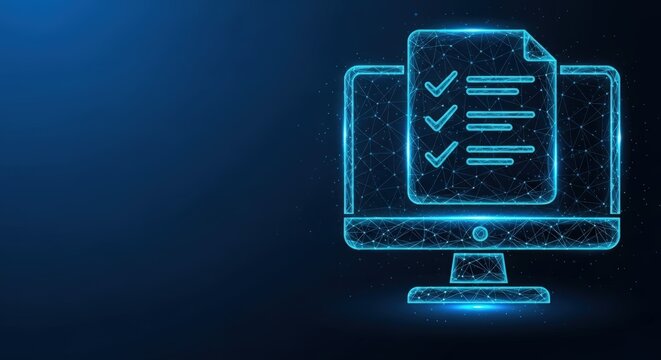 A digital checklist on a futuristic computer monitor screen