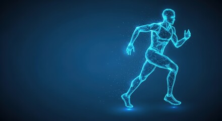 Obraz premium A glowing blue digital human figure in a running pose