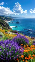 Vibrant Coastal Wildflowers and Ocean View