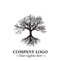 Obraz premium Root of the Tree Logo Symbol in Black and White Minimalist Vector Illustration Design