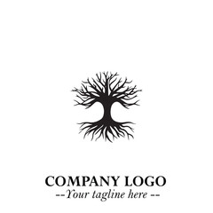 Root of the Tree Logo Symbol in Black and White Minimalist Vector Illustration Design