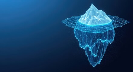 A glowing digital iceberg representing a hidden network structure