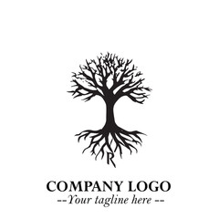 Fototapeta premium Root of the Tree Logo Symbol in Black and White Minimalist Vector Illustration Design