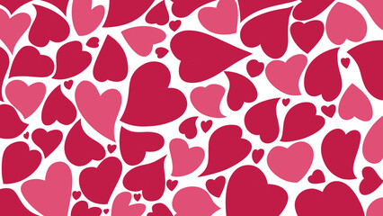 Dark pink and red heart-shaped patches on transparent background, decorative pattern, playful design