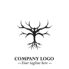 Obraz premium Root of the Tree Logo Symbol in Black and White Minimalist Vector Illustration Design
