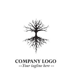 Obraz premium Root of the Tree Logo Symbol in Black and White Minimalist Vector Illustration Design