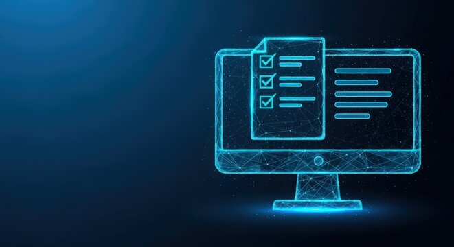 Digital Checklist on a Glowing Blue Computer Monitor