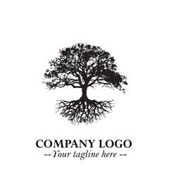 Obraz premium Root of the Tree Logo Symbol in Black and White Minimalist Vector Illustration Design