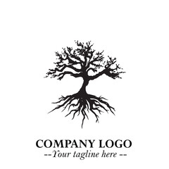 Obraz premium Root of the Tree Logo Symbol in Black and White Minimalist Vector Illustration Design