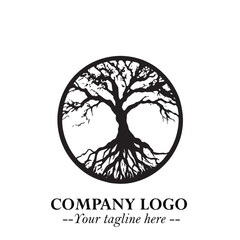 Root of the Tree Logo Symbol in Black and White Minimalist Vector Illustration Design