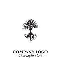 Obraz premium Root of the Tree Logo Symbol in Black and White Minimalist Vector Illustration Design