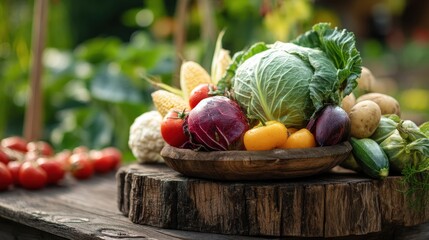 Close-up bowl with an abundant harvest of fresh autumn vegetables