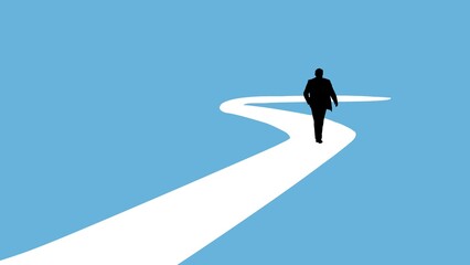 Fototapeta premium Flat style man walking on road, minimal illustration, simple design