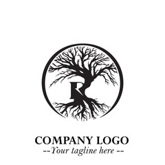 Root of the Tree Logo Symbol in Black and White Minimalist Vector Illustration Design