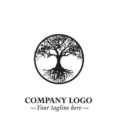 Root of the Tree Logo Symbol in Black and White Minimalist Vector Illustration Design