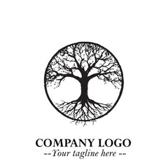 Obraz premium Root of the Tree Logo Symbol in Black and White Minimalist Vector Illustration Design