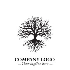 Obraz premium Root of the Tree Logo Symbol in Black and White Minimalist Vector Illustration Design
