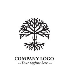 Obraz premium Root of the Tree Logo Symbol in Black and White Minimalist Vector Illustration Design